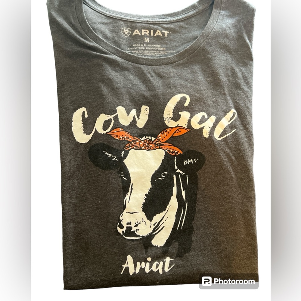 Ariat Cow Gal Short Sleeve Tee - Charcoal with White & Orange Graphic